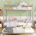 Full XL Over Queen Metal Bunk Bed with Trundle Bed & Guardrail