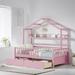 Wood Full Size House Bed w/Drawers,Kids Bed w/Storage Shelf,Frame Bed