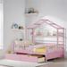 Wood Full Size House Bed w/Drawers,Kids Bed w/Storage Shelf,Frame Bed