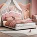 Full Size Upholstered Princess Bed With Crown Headboard, Full Size Platform Bed with Headboard & Footboard, White