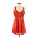 Silence and Noise Cocktail Dress - A-Line V-Neck Sleeveless: Orange Print Dresses - Women's Size Medium