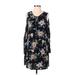 Xhilaration Casual Dress - Shift Tie Neck Sleeveless: Black Floral Dresses - Women's Size Small