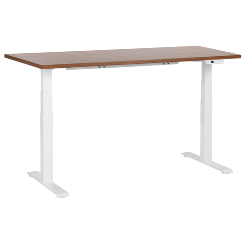 Schreibtisch Braun & Weiß Melamin 160x72cm Elektrisch Höhenverstellbar Rechteckig mit USB Metallgestell Modern Büro Steh-Sitz-Tisch Stehtisch