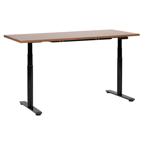 Schreibtisch Braun/Schwarz Melamin 160x72cm Elektrisch Höhenverstellbar Rechteckig mit USB Rundes Metallgestell Modern Büro Steh-Sitz-Tisch