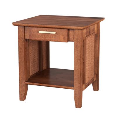 Costway Rattan Nightstand End Table with Drawer and Storage Shelf-Walnut