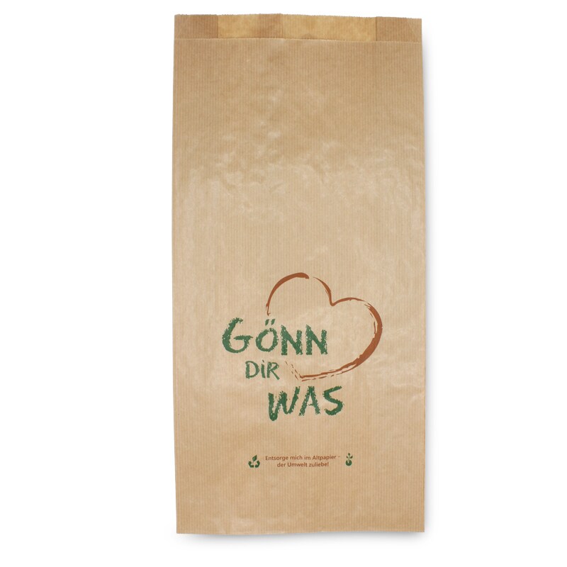 1000 Bäckerfaltenbeutel Papier braun "Gönn dir was" 14+6x28cm Image