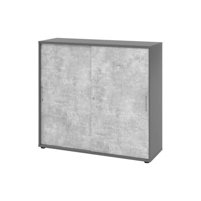 bümö Schiebetürenschrank "3OH" - Aktenschrank abschließbar, Sideboard Schrank mit Schiebetüren in Graphit/Beton - Büroschrank aus Holz mit Image