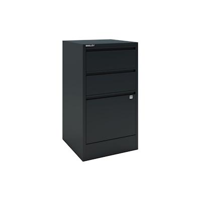 Bisley Home Filer Beistellschrank mit Schloss aus Stahlblech, 2 Universal-Schubladen + 1 Hängeregistratur-Schublade einbahnig abschließbar - für Image