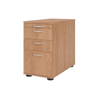 bümö Schreibtisch Schrank Büro mit Hängeregister für Hängeordner, Schubladenschrank Holz in Nussbaum, Container mit Schubladen & Hängeregistratur - Image