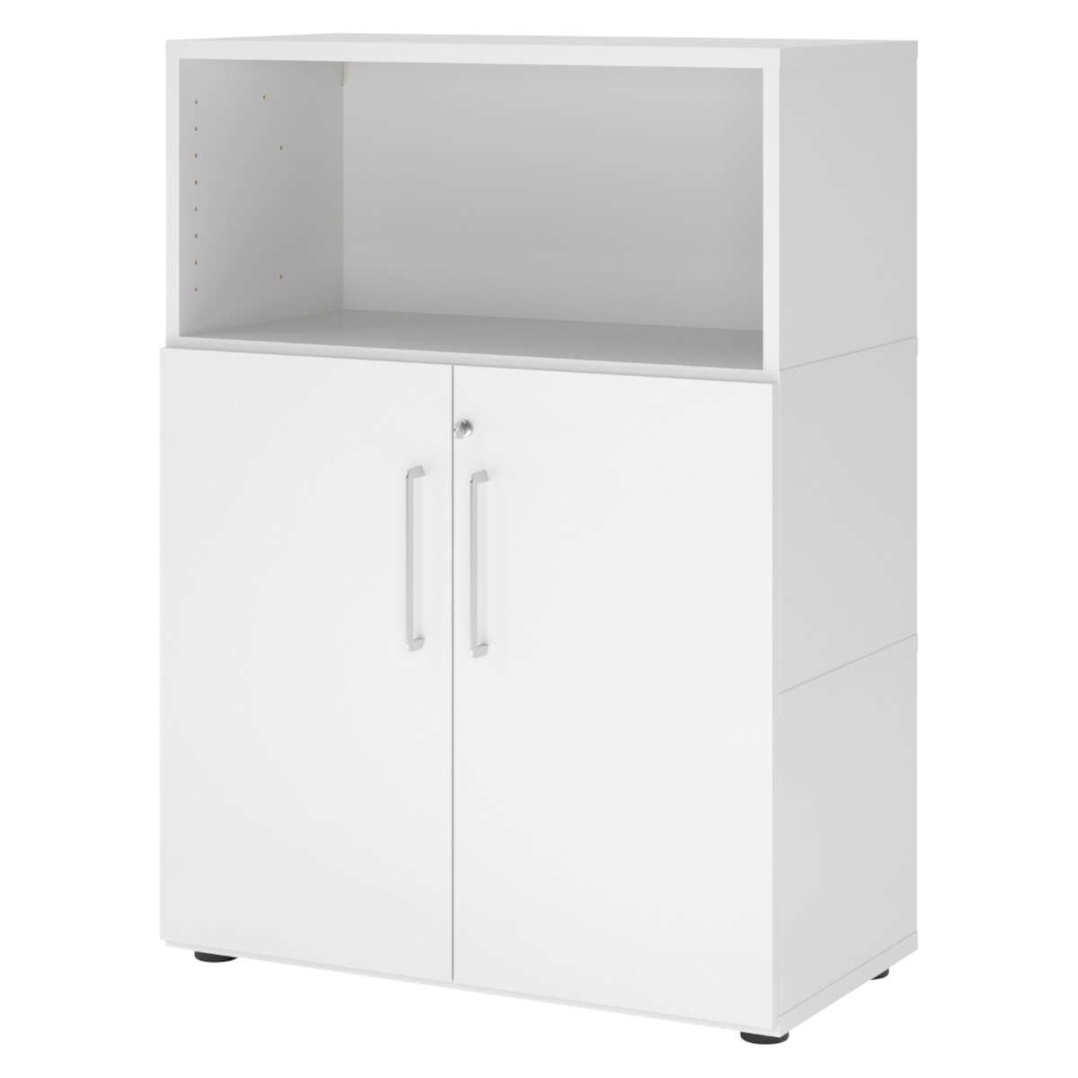 bümö flexi Aktenschrank abschließbar mit Flügeltüren & 1 Regalfach in weiß, Büroschrank mit werkzeuglosem Schnellmontage-Klicksysten in modularer Image