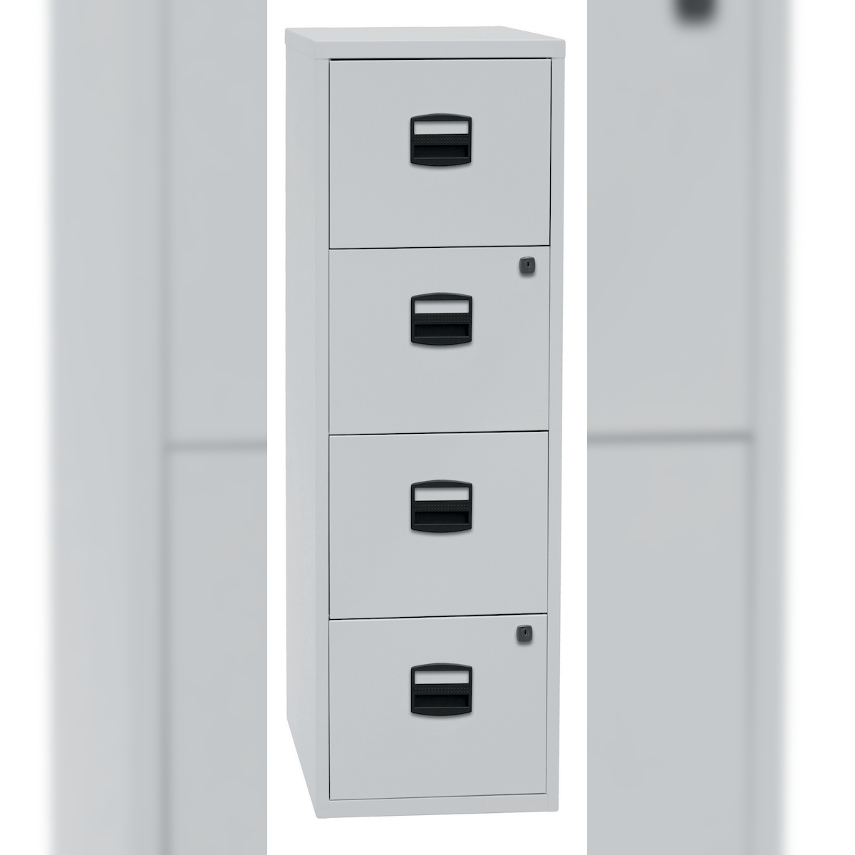 Bisley Home Hängeregistraturschrank mit Schloss aus Stahlblech, 4 Schubladen, einbahnig - Hängeregisterschrank abschließbar, Hängeregistratur für Image