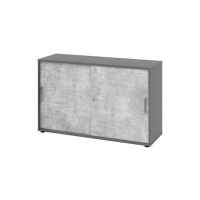 bümö Schiebetürenschrank "2OH" - Aktenschrank abschließbar, Sideboard Schrank mit Schiebetüren in Graphit/Beton - Büroschrank aus Holz mit Image