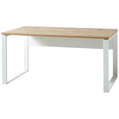 bümö Homy Schreibtisch 158x79 cm, Tischplatte aus Holz in Eiche, Gestell aus Metall in Weiß - PC Tisch, Computertisch & Bürotisch für's Homeoffice Image