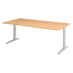 bümö manuell höhenverstellbarer Schreibtisch 200x100 in Buche, Gestell in silber - PC Tisch höhenverstellbar & groß, höhenverstellbarer Tisch Büro, Image