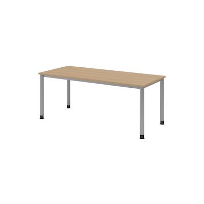 bümö höhenverstellbarer Schreibtisch H-Serie 180x80 cm in Eiche, Gestell in Silber - großer PC Tisch für's Büro manuell höhenverstellbar, Image