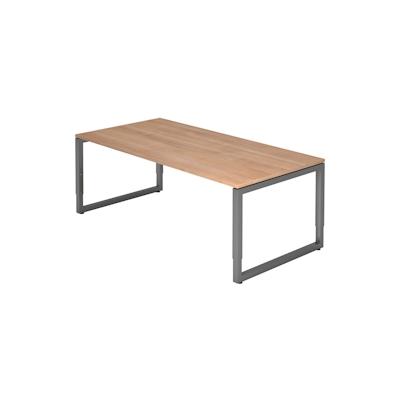 bümö höhenverstellbarer Schreibtisch R-Serie 200x100 cm in Nussbaum, Gestell in Graphit - großer PC Tisch für's Büro manuell höhenverstellbar, Image