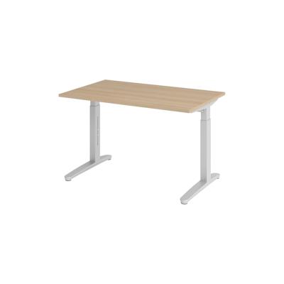bümö manuell höhenverstellbarer Schreibtisch 120x80 in Eiche, Gestell in silber - PC Tisch höhenverstellbar & klein, höhenverstellbarer Tisch Büro, Image