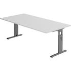 bümö höhenverstellbarer Schreibtisch O-Serie 200x100 cm in grau, Gestell in Graphit - großer PC Tisch für's Büro manuell höhenverstellbar,