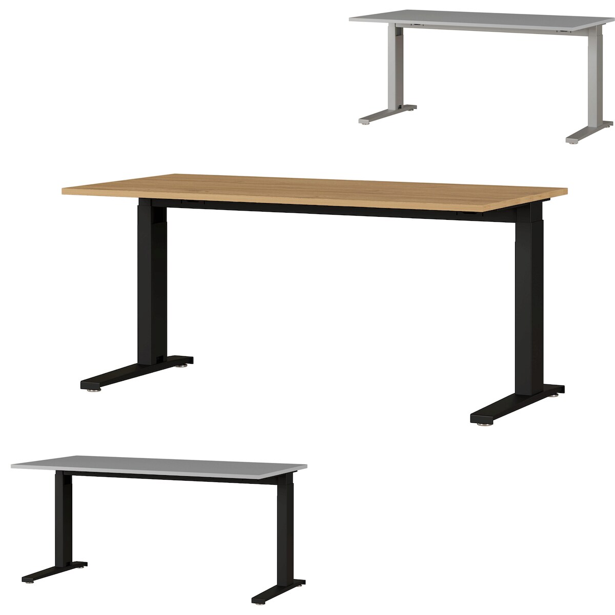 bümö Andratx höhenverstellbarer Schreibtisch 160x80 cm in Lichtgrau, Gestell: Schwarz - PC Tisch für's Büro manuell höhenverstellbar, Computertisch Image