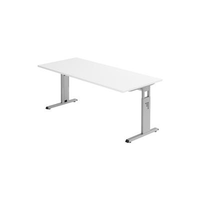 bümö höhenverstellbarer Schreibtisch O-Serie 180x80 cm in weiß, Gestell in Silber - großer PC Tisch für's Büro manuell höhenverstellbar, Image