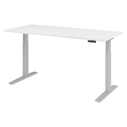 bümö elektrisch höhenverstellbarer Schreibtisch 180x80 cm in weiß, Gestell silber - Sitz & Stehschreibtisch mit Memoryfunktion, elektrischer Image