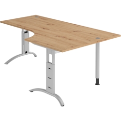 bümö manuell höhenverstellbarer Eckschreibtisch Asteiche, Schreibtisch L Form 200x120 cm - Eckschreibtisch höhenverstellbar, L Schreibtisch, PC-Tisch Image