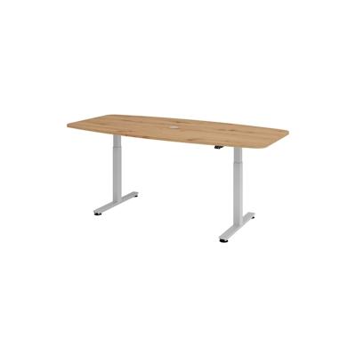 bümö elektrisch höhenverstellbarer Konferenztisch Asteiche 220x103 cm - Besprechungstisch rund-oval, grosser elektrischer Meeting-Tisch