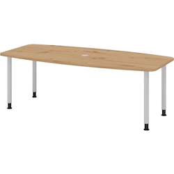 bümö Konferenztisch oval 220x103 cm großer Besprechungstisch in Asteiche, Besprechungstisch mit Gestell in Silber, Meetingtisch für 8 Personen, Image