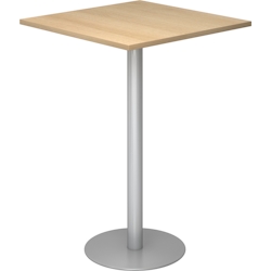 bümö Stehtisch Büro, Bistrotisch eckig 80 x 80 cm - Bartisch Eiche, Stehtisch Holz-Platte, Säule aus Metall in silber, Buffettisch, Säulentisch, Image