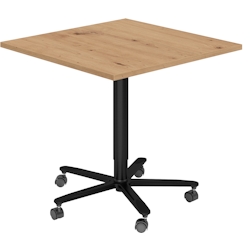 bümö Säulenhubtisch höhenverstellbar, Stehtisch Büro, Bistrotisch eckig 80 x 80 cm - Besprechungstisch Asteiche, Stehtisch Holz-Platte, Säule aus Image