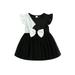 Huakaishijie Baby Girl Dress Fly Sleeve V Neck Contrast Color Bowknot A-line Dress