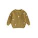 Canrulo Newborn Infant Toddler Baby Girls Knitted Sweater Floral Embroidery Casual Long Sleeve Pullover Knitwear Warm Clothes Dark Beige Yellow 3-4 Years
