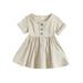 Huakaishijie Baby Girls Summer Dresses Short Sleeve Round Neck Button Down Dresses