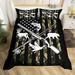 YST Hunting Duck Bear Deer Bedding Set Fishing Bass Fish Comforter Cover Full For Boys Men Green Camo American Flag Duvet Cover Camouflage Hunt Flag Bedspread Cover With 2 Pillow Cases