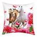 YST Brown White Horse for Girls Cushion Cover Western Animals Pillow Cover Red Rose Flowers Throw Pillow Cover 24x24 Inch Farm Wildlife Farmhouse Decor