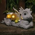 Ovewios Garden Dragon Statue EC36 Outdoor Decor Dragon Garden Sculpture Waterproof Solar LED Lights Resin Succulent Decorations for Outside Lawn Patio Patio Yard Ornament Gifts