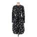 La Vie Rebecca Taylor Casual Dress - Shirtdress Mock 3/4 sleeves: Black Floral Dresses - Women's Size Small