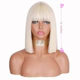 Cece Beauty Hairline Short Blonde Bob Wig with Bangs Straight Short Blond bob Wig for Women Synthetic Short Bob Blonde Wig Bangs Natural Looking Wigs for Daily Use