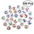 100pcs 15MM 26 Letters Candy Color Thin Mixed Loading Assorted Color Wooden Buttons (Random Color)