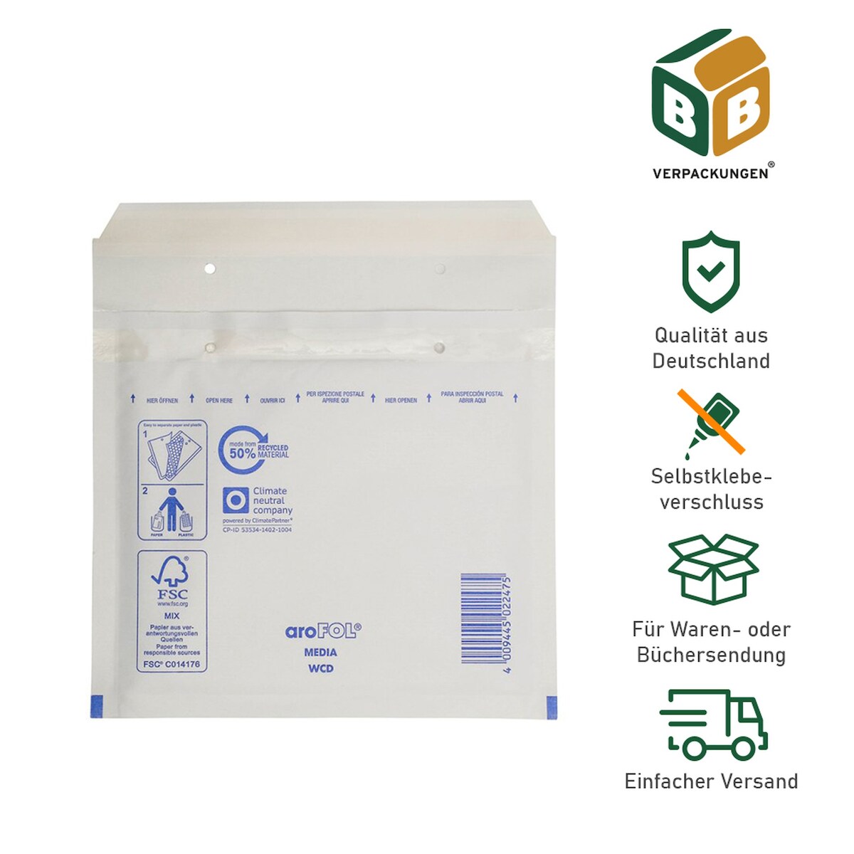 BB-Verpackungen GmbH 200 x Luftpolsterversandtasche (weiss) CD (180 x 165 mm) gepolsterte CD und DVD Versandtasche Polsterversandtaschen Briefumschlag BB-Verpackungen Image