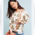 Anthropologie Sweaters | Anthropologie Harlyn Floral Ruffle Long Sleeve Sweater Size S | Color: Green/White | Size: S