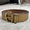 J. Crew Accessories | J. Crew Wide Belt Italian Leather Metallic Solid Brass Buckle Western Size M | Color: Gold | Size: M