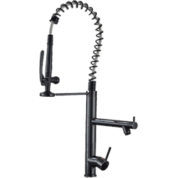 Ben | Gastronomie Schwarz matt Küchenarmatur| Zwei Brausen | Edelstahl Professional Wasserhahn Küche| Doppelspülbecken Restaurant