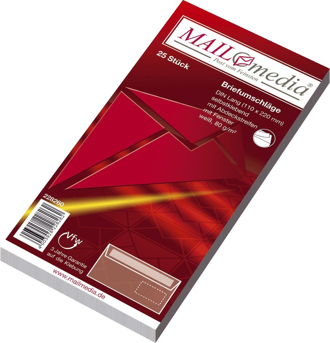 mayer-network 30002411 Briefumschläge DIN lang (220x110 mm), mit Fenster, haftklebend, 80 g/qm, 25 Stück Image