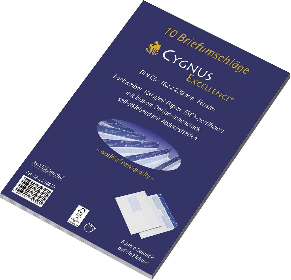 Cygnus Excellence 30002426 Briefumschlag C5, haftkebend, weiß, Offset 100g, 10 Stück mit Fenster Image