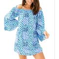Lilly Pulitzer Dresses | Lilly Pulitzer / Nevis Off The Shoulder Dress / Spring And Summer Flowy Dress | Color: Blue/Green | Size: L
