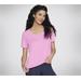 Skechers Women's GO DRI Serene V-Neck Top | Size Large | Hot Pink/White | Polyester/Spandex