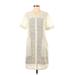 Rebecca Taylor Casual Dress - Shift V-Neck Short Sleeve: Ivory Dresses - Women's Size 2
