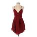 NBD Cocktail Dress - Mini V-Neck Sleeveless: Burgundy Print Dresses - Women's Size Small