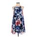 Lulus Casual Dress - A-Line High Neck Sleeveless: Blue Floral Dresses - Women's Size Small